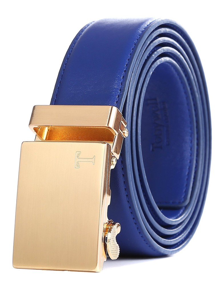 Tonywell Men&rsquo;s Leather One Size:32&Prime;-45&Prime;Waist, Blue Leather&gold Metal Buckle