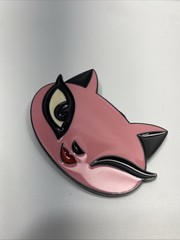 Vintage Y2K Pink and Black Enamel Cat Belt Buckle (3.5in x 2.25in) New Old Stock