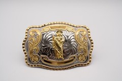 Saint Jude Western Rodeo Gold Tone Shine Design Fashion Cowboy Belt Buckle