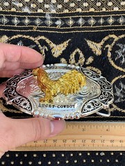 Western Buckle Gold Black Silver Rooster Cowboy 2 »Buckle Hebilla Vaquero Gallo