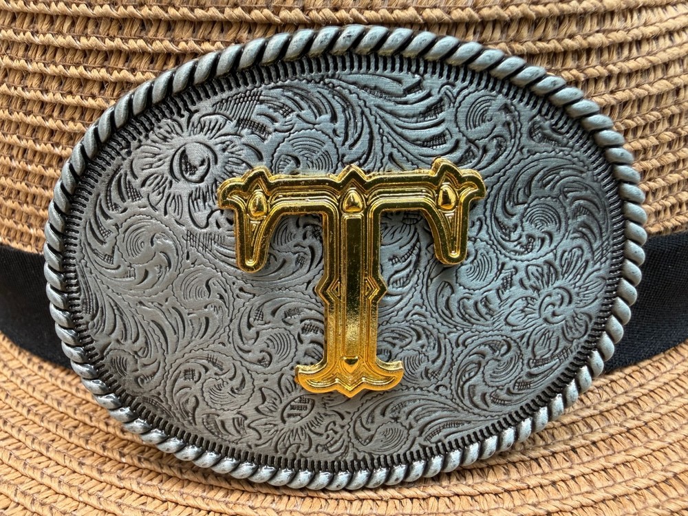 Western Cowboy Antique Engraved Initial S Rope Edge Oval Belt Buckle