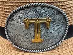 Western Cowboy Antique Engraved Initial S Rope Edge Oval Belt Buckle