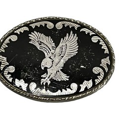 EAGLE vintage belt buckle silver and black USA made freedom strength