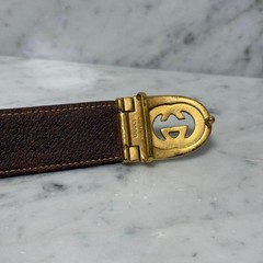 GUCCI buckle belt Sherry Line Gold hardware Made in Italy Brown Canvas Leather