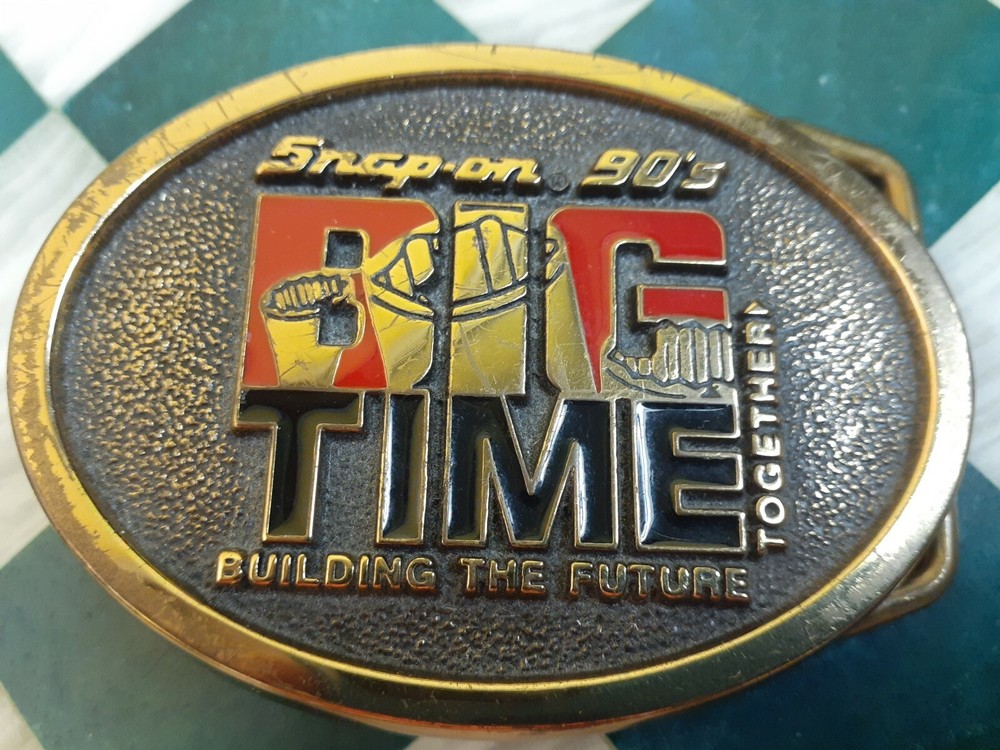 Snap On Tools Big Time Building the Future Solid Brass Belt Buckle Vintage 1990s