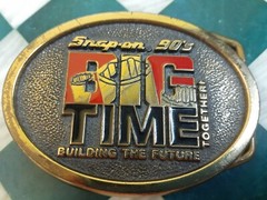 Snap On Tools Big Time Building the Future Solid Brass Belt Buckle Vintage 1990s