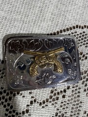 Set of 2 Metal Western Belt Buckles for Men – Cross Revolver And Saddle Design