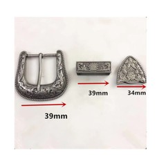 Western Belt Buckle Three Piece Set Antique Brass Floral Design Unisex 1 1/2&Prime; US