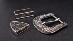 Western Cowboy Silver Flower Engraved Belt Pin Buckle 3pc/Set Fits 1-1/8&Prime; Strap