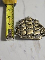 vintage 1970s belt buckle TALL SHIP sailing boat CLIPPER western BRASS cowboy