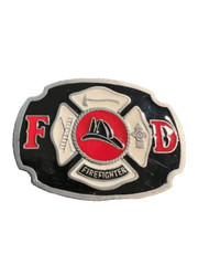 Belt Buckle Bakery 1670 Firefighter Enamel FD VTG Metal Helmet Logo Axe Ladder
