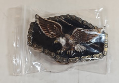 VTG 1983 Great American Buckle Co. Chicago Belt Buckle Enamel Eagle Biker Chain.