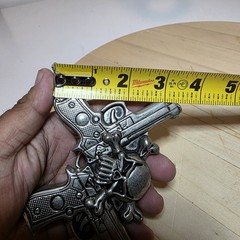 Rock Rebel Large skull and crossed 2 guns belt buckle Antiqued Silver Tone 2A