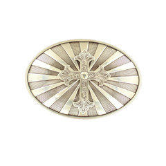 Nocona Men&rsquo;s Oval Silver Cross With Crystal Belt Buckle 37705