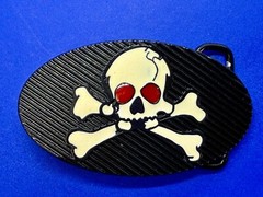 Creepy Red Eyes Skull Crossbones Halloween Gothic Punk Vibe Enameled Belt Buckle