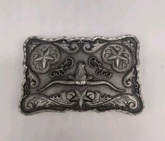 Western Legends Lone Star Long Horn Silver Tone Belt Buckle