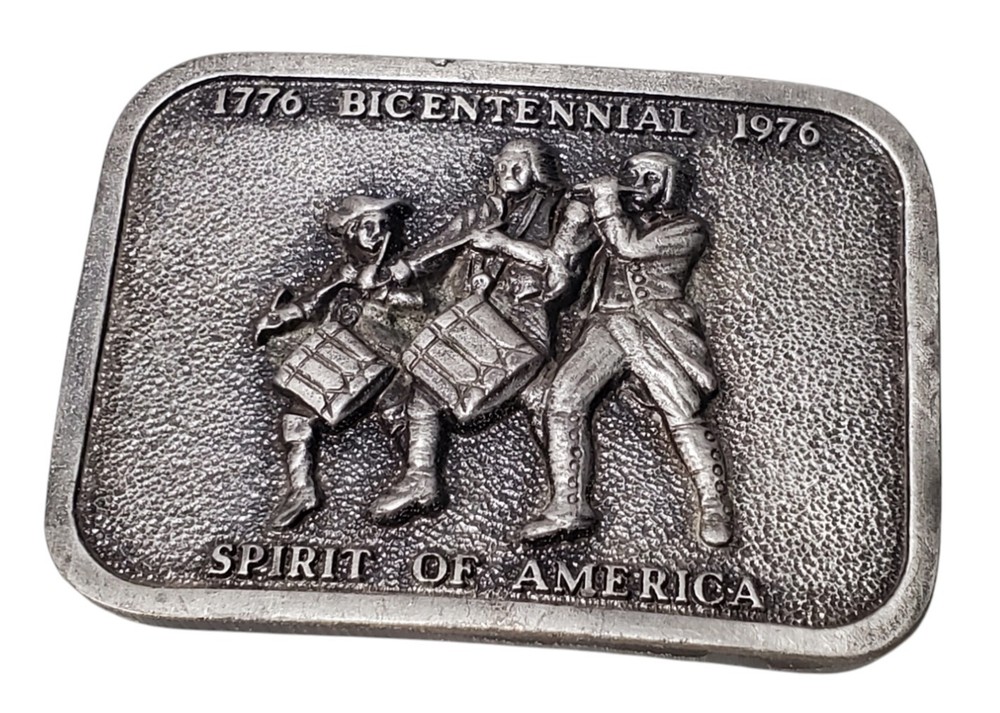 VINTAGE BICENTENNIAL 1776-1976 SPIRIT OF AMERICA METAL BELT BUCKLE
