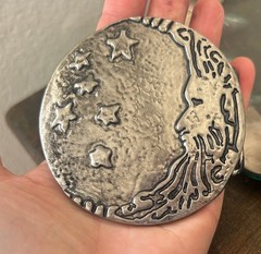 Handmade Silver Moon Face Belt Buckle Smiling Moon Stars Western Style