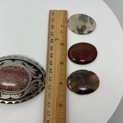 Western Interchangeable Stone Belt Buckle Silver Tone Agate Jasper 3.5in