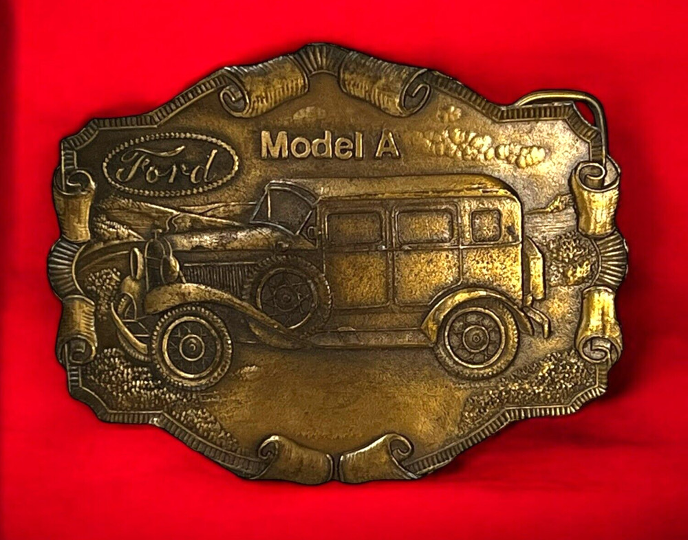 Vintage Ford Model A Car Brass Belt Buckle Scrolls Transportation