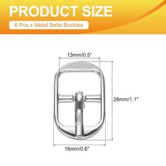 6 Pcs 0.5 Inch Single Prong Buckles Oval Center Bar Buckles, Silver Tone