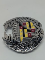 Cadillac Emblem Metal Belt Buckle Bottle Opener Chrome Enamel Vintage GUC