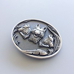 Vintage Silver Plated Western Wolves Oval Belt Buckle Gurtelschnalle