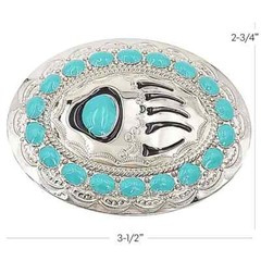 Bear Claw Footprint Metal Belt Buckle Western Native American Design Turquoise
