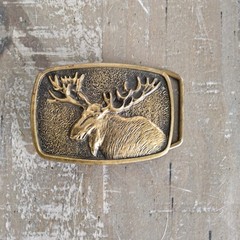 BTS Solid Brass Moose Belt Buckle Vintage Western Hunting USA Rustic Ranch