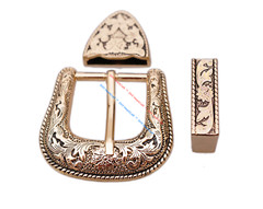 Western Cowboy Gold Flower Engraved Ranger Belt Pin Buckle Set Fits 1-1/8&Prime; Strap