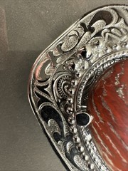 Vintage Silver Belt Buckle Metal Scroll Design Brown Stone Decorative
