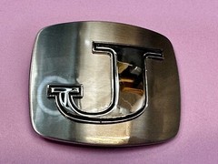 Custom Initial Letter J Silver Tone Outlined Reflective Men Women Belt Buckle