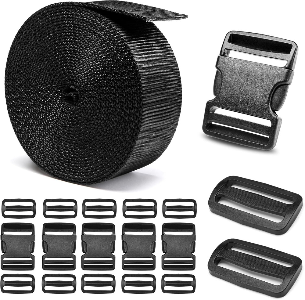 2&Prime; Heavy-Duty Buckle & Straps Set: 6-Pack Side Release Plastic Buckles, 6 Yards