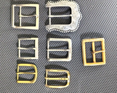 Lot of 7 Brass and Silver Metal Belt Buckle Square / Western