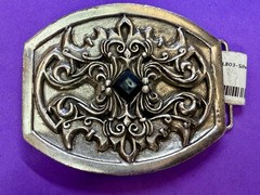 Scrollwork Stone Sterling Silver Plated English Laundry / Wicks Belt Buckle