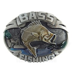 Bass Fishing Belt Buckle Antique Silver Finish Color Enamel Inlay Fits 1.5&Prime; Belt
