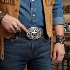 Men Silver Metal Belt Buckle Western Fashion Cowboy Texas State Lone Star Casual