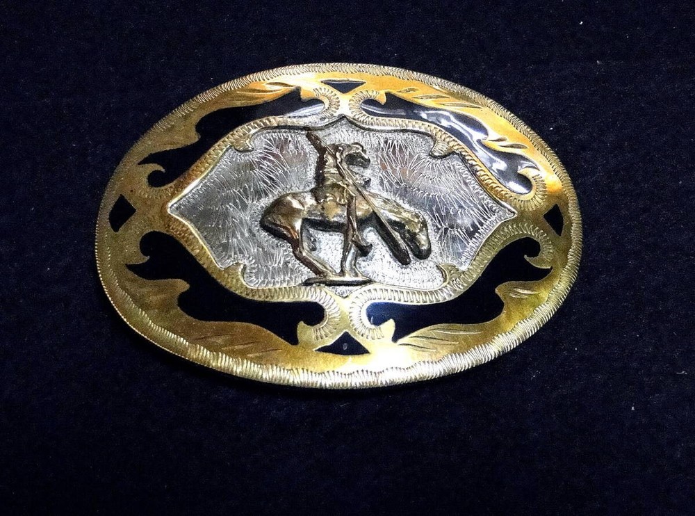 90&rsquo;s Vintage Texas End of the Trail Native German Silver Brass Belt Buckle