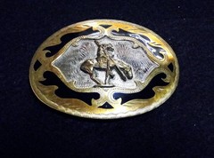 90&rsquo;s Vintage Texas End of the Trail Native German Silver Brass Belt Buckle