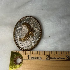 Vintage Crumrine Silver & Gold Tone Eagle Belt Buckle Made in USA Western Cowboy