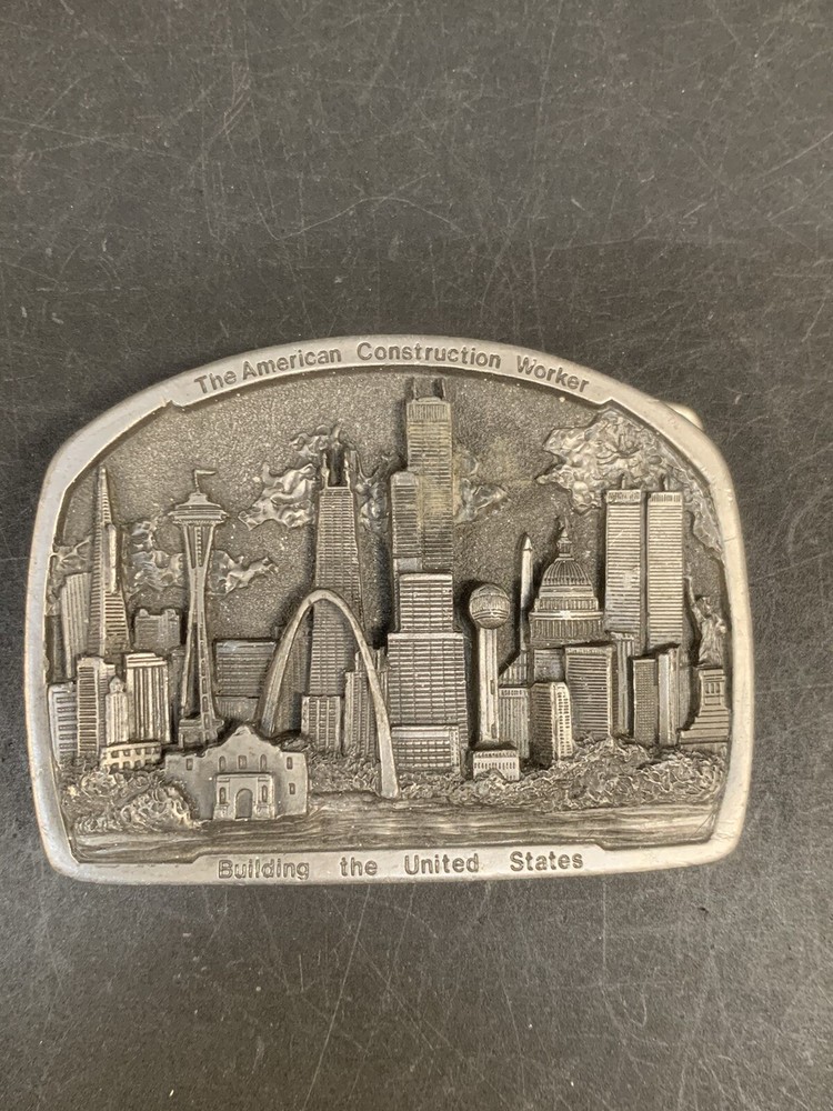 American Construction Worker Numbered 7/5000 Belt Buckle 1988 Made In USA Pewter