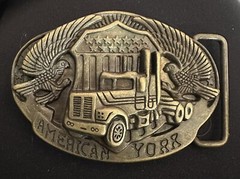 American York Trucker Belt Buckle Semi Truck Pewter Eagle Flag Zinc Collectible