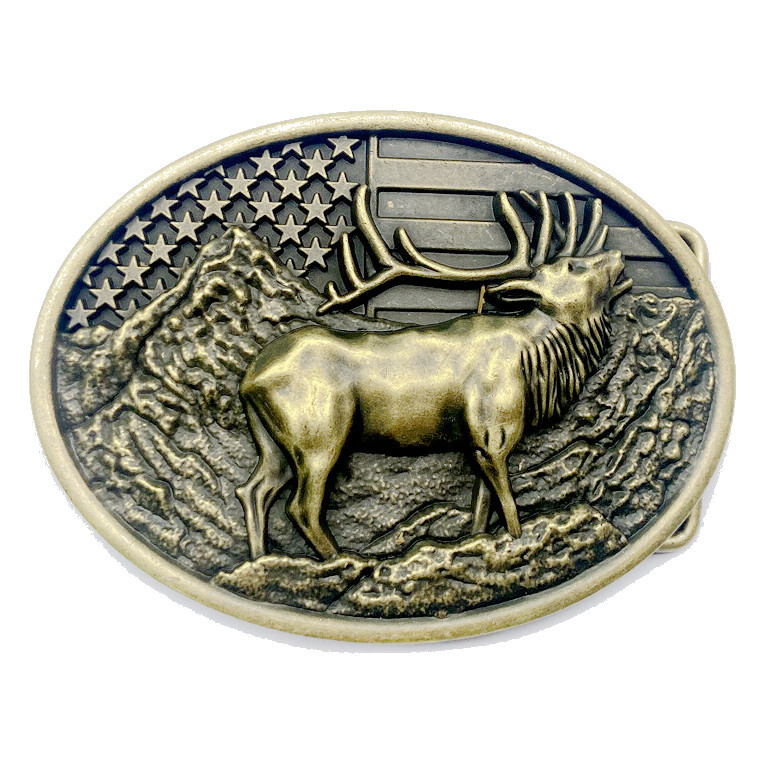 Moose Elk Deer Belt Buckle Western Cowboy American Flag Motorcyclist (YDR-02-G)