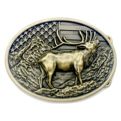Moose Elk Deer Belt Buckle Western Cowboy American Flag Motorcyclist (YDR-02-G)