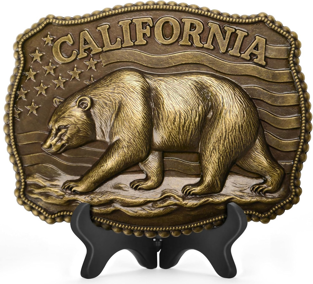 Western Belt Buckle for Men – California Grizzly Bear Cowboy Belt Buckles for…