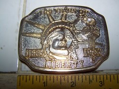 1886-1986 100 Years Of Lady Statue Of Liberty Two Tone Belt Buckle w stone
