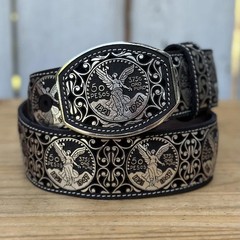 Genuine Laser Cut Leather Centenario Western Belt with Removable Buckle – Silver