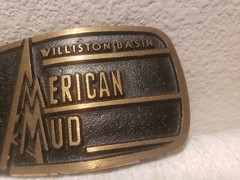 American Mud Williston Basin Advertising Oil Field Belt Buckle Brass