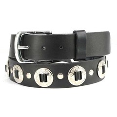 Milwaukee Leather 7120 Mens Chrome Conchos Leather Belt w/Interchangeable Buckle