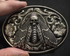 Western Skull Floral Engraved Silver Metal Oval Belt Buckle Fits 1.5in Belt